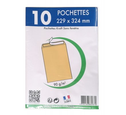  10 Pochettes kraft auto-adhésives 162 x 229 mm