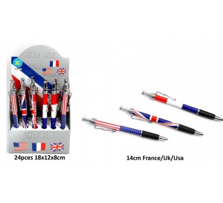 Lot de 24 stylos motifs drapeaux