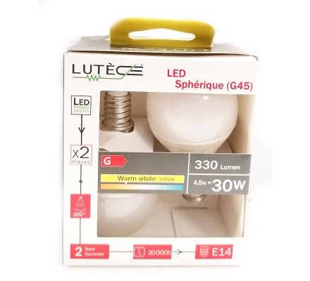 Lot de 2 ampoules LED sphère - E14 / 4,5W=30W