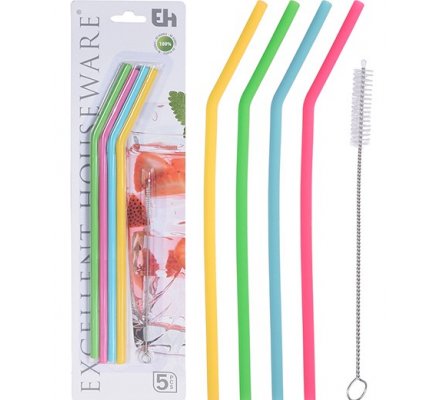Lot de 4 pailles en silicone réutilisables
