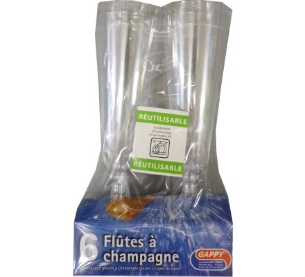 6 flûtes à champagne plastique or