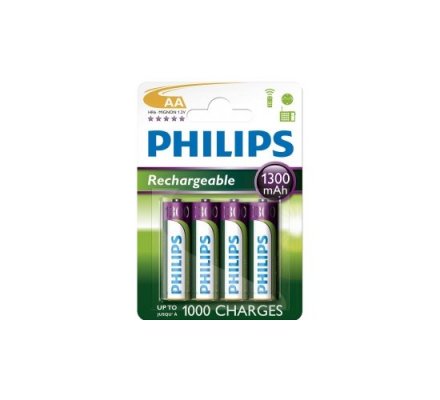 4 piles rechargeables AA 1300 mAH Philips