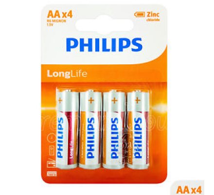 4 piles Long Life Philips R6 = AA