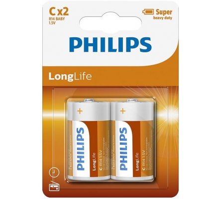2 piles Long Life Philips R14