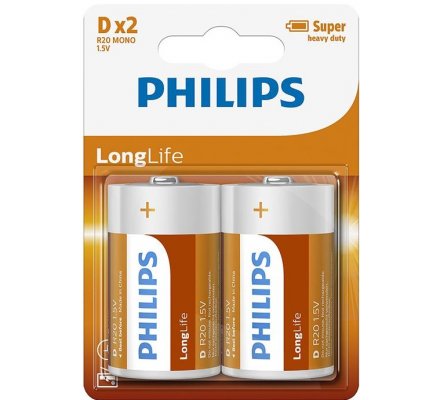 2 piles Long Life Philips R20