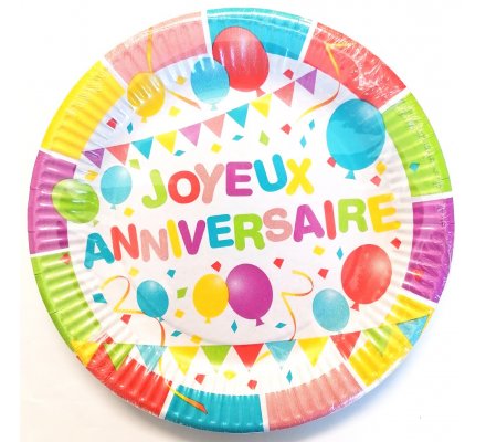 8 ASSIETTES CARTONS JOYEUX ANNIVERSAIRE 23cm - 18076